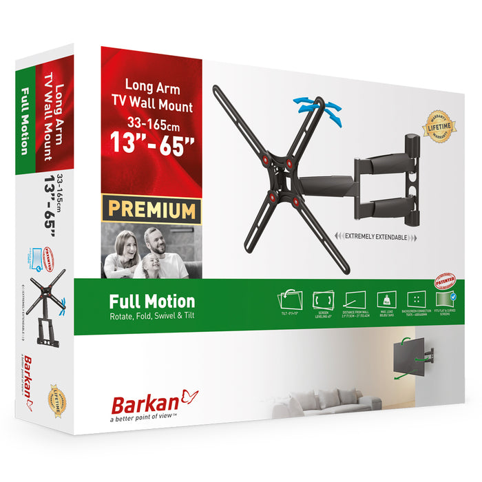 Barkan Mounts super długi uchwyt ścienny do TV | 13-65 cali | Uniwersalny | VESA 400x400