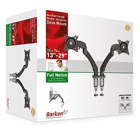 Barkan Mounts podwójne ramię monitora z mocowaniem na biurko |do 29 cali |2 ekrany |Amortyzator gazowy