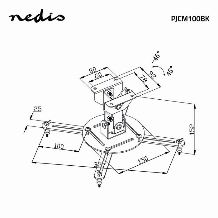Uchwyt sufitowy do projektora | Obracany o 360° | Maks. 10 kg | Odległość od sufitu 130 mm | Czarny