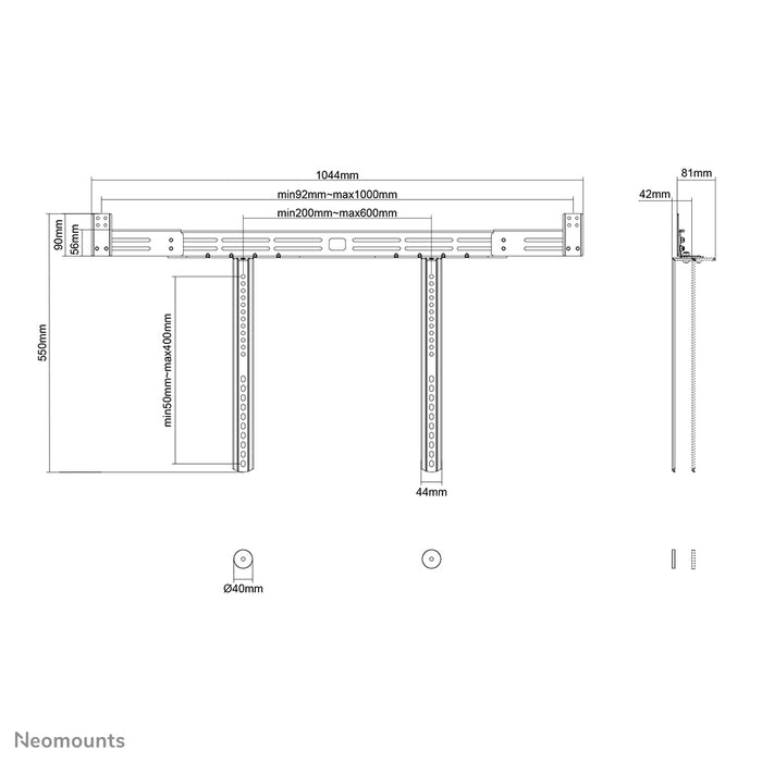Neomounts uniwersalny uchwyt na videobar/soundbar/głośnik AWL29-750BL1, regulacja głębokości (0-4,2 cm) - Czarny