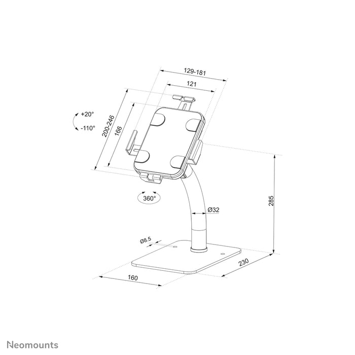 Neomounts DS15-625BL1 regulowany i obrotowy uchwyt na tablet na blat stołu dla tabletów 7,9-11 cali - Czarny
