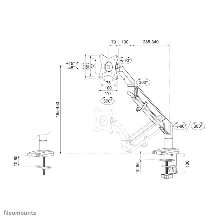 Neomounts DS70-810BL1 pełen zakres ruchu biurkowy uchwyt na monitor dla ekranów 17-32 cali - Czarny
