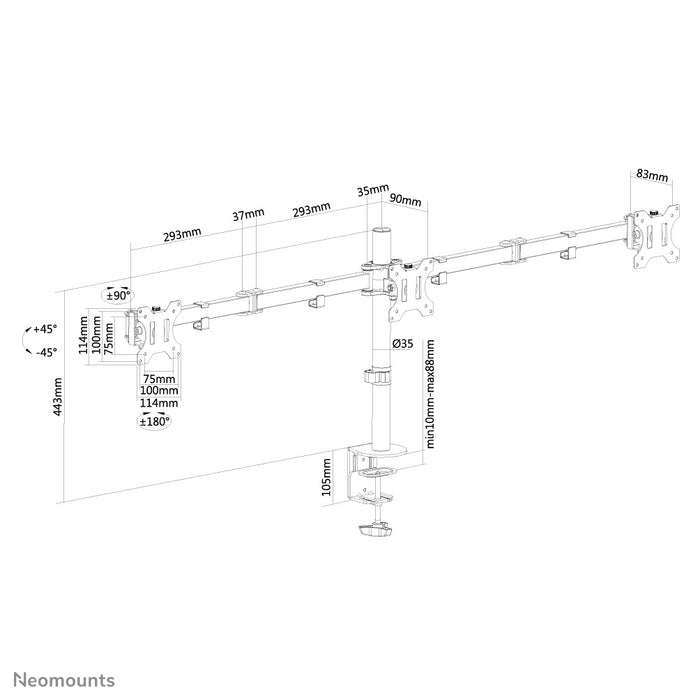 Neomounts FPMA-D550D3 czarny to uchwyt biurkowy na 3 ekrany płaskie do 27 cali (69 cm).