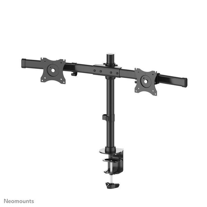 Neomounts FPMA-DCB100D zwart to poprzeczny uchwyt biurkowy na 2 ekrany płaskie do 27 cali (69 cm).