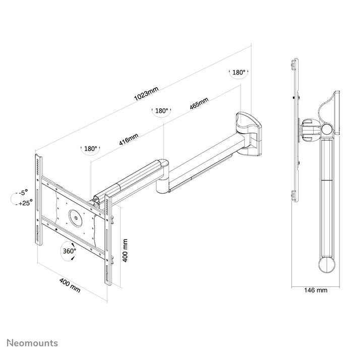 Neomounts FPMA-HAW050 to medyczny uchwyt ścienny na ekran płaski do 40 cali (102 cm).