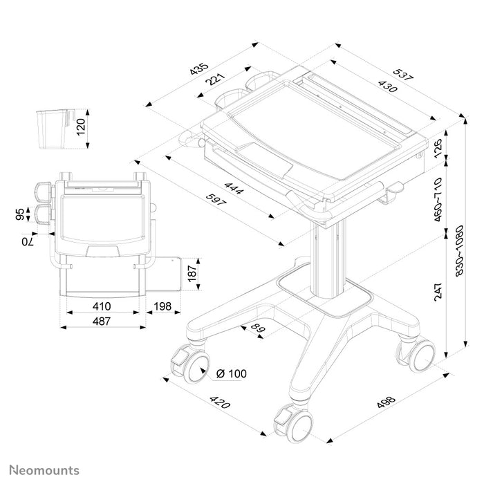 Neomounts MED-M200 to mobilne stanowisko pracy na laptopa, klawiaturę i mysz.