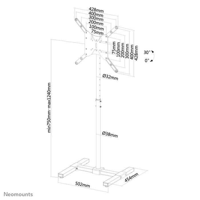 Neomounts NS-FS100 czarny to mebel do ekranów LCD/LED/Plazmowych do 55 cali (140 cm). Regulacja wysokości 75-124 cm.