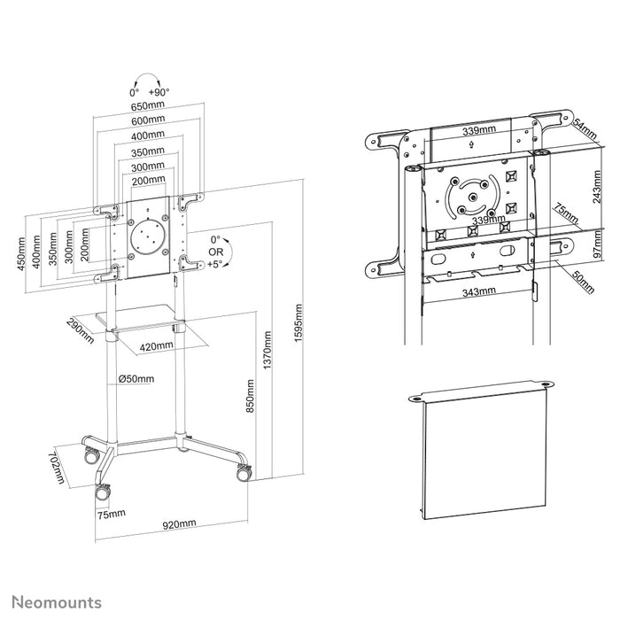 Neomounts NS-M1250 biały to mobilny mebel na ekrany płaskie do 70 cali (178 cm). W zestawie półka na laptopa - biały