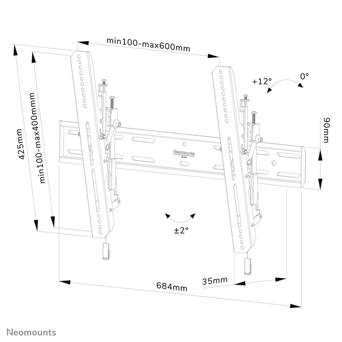Neomounts WL35S-850BL16 uchwyt ścienny z funkcją pochylenia do ekranów 40-82 cali - Czarny