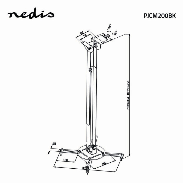Uchwyt sufitowy do projektora | Obrót 360° | Max. 10 kg | Odległość od ściany 550 - 1000 mm | Czarny