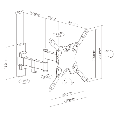 Wolff Mount Uchwyt ścienny do TV obrotowy do 40 cali |VESA 200x200 |Długość 27 cm