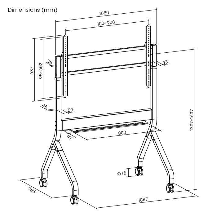 Wolff Mount TVB-136 | Elektrycznie regulowany mebel prezentacyjny | Pasuje do 50–90 cali | VESA 900x600 | Maks. 90 kg