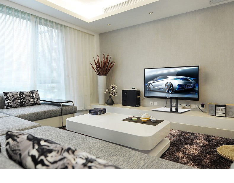 Wolff Mount Blokowana podstawa TV |Do 65 cali |Uniwersalny |VESA 600x400 |Czarna ciężka szklana płyta