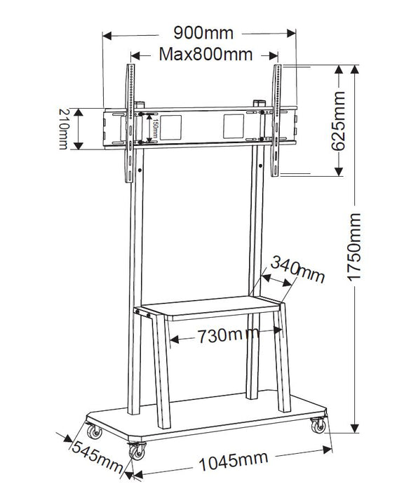 Wolff Mount Mobilny mebel prezentacyjny do TV | Ekrany 55-100 cali | Waga do maks. 130 kg | VESA 600x800 | Uniwersalny