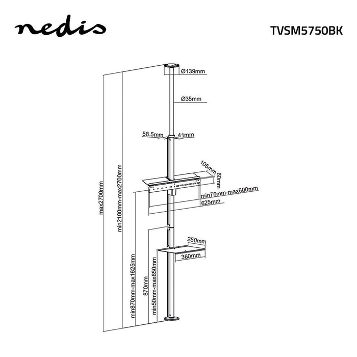 Uchwyt podłogowo-sufitowy do TV | 37 - 70" | Maks. 30 kg | Obrót 180°