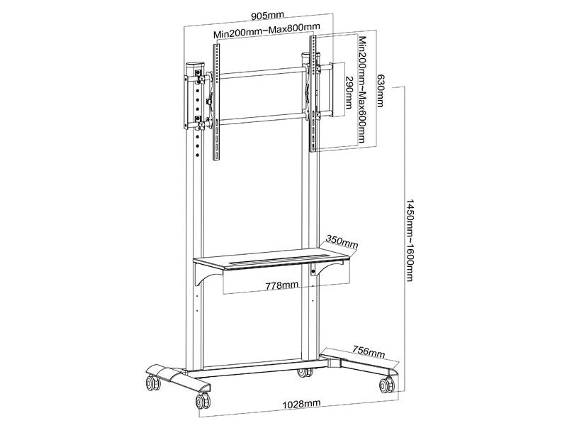 Mobilny stojak TV do 100 cali – Wytrzymały | Wolff Mount | VESA 800x600 | 80 KG